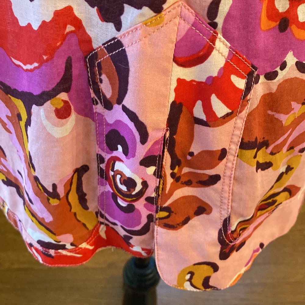 Tory Burch Cotton Voile Tunic Pink Orange Floral Drawstring Ruffle Collar Size 4 - Picture 5 of 16